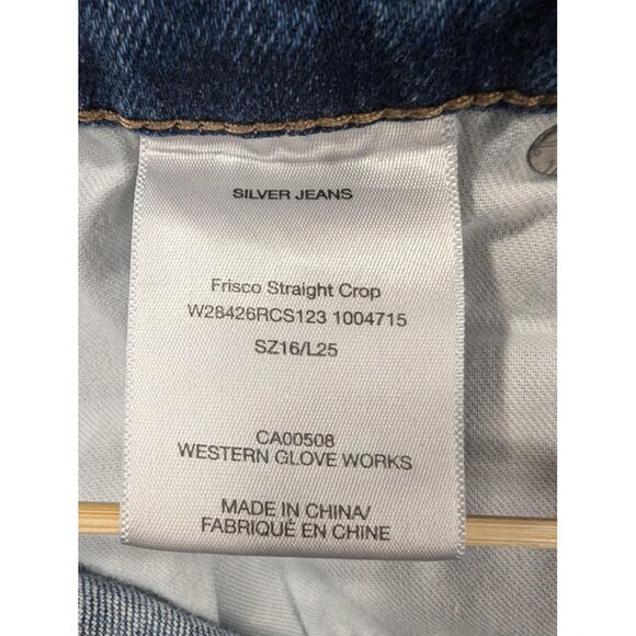 Silver Jeans Co Frisco Straight Crop Jeans Womens 16 Blue Distressed Raw Hem - Picture 12 of 13